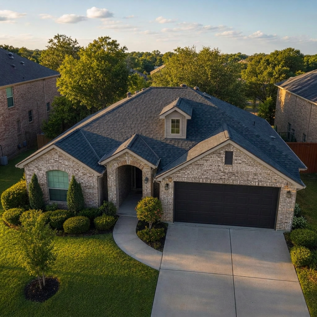 Same DFW home with new roof after SG Construction replacement