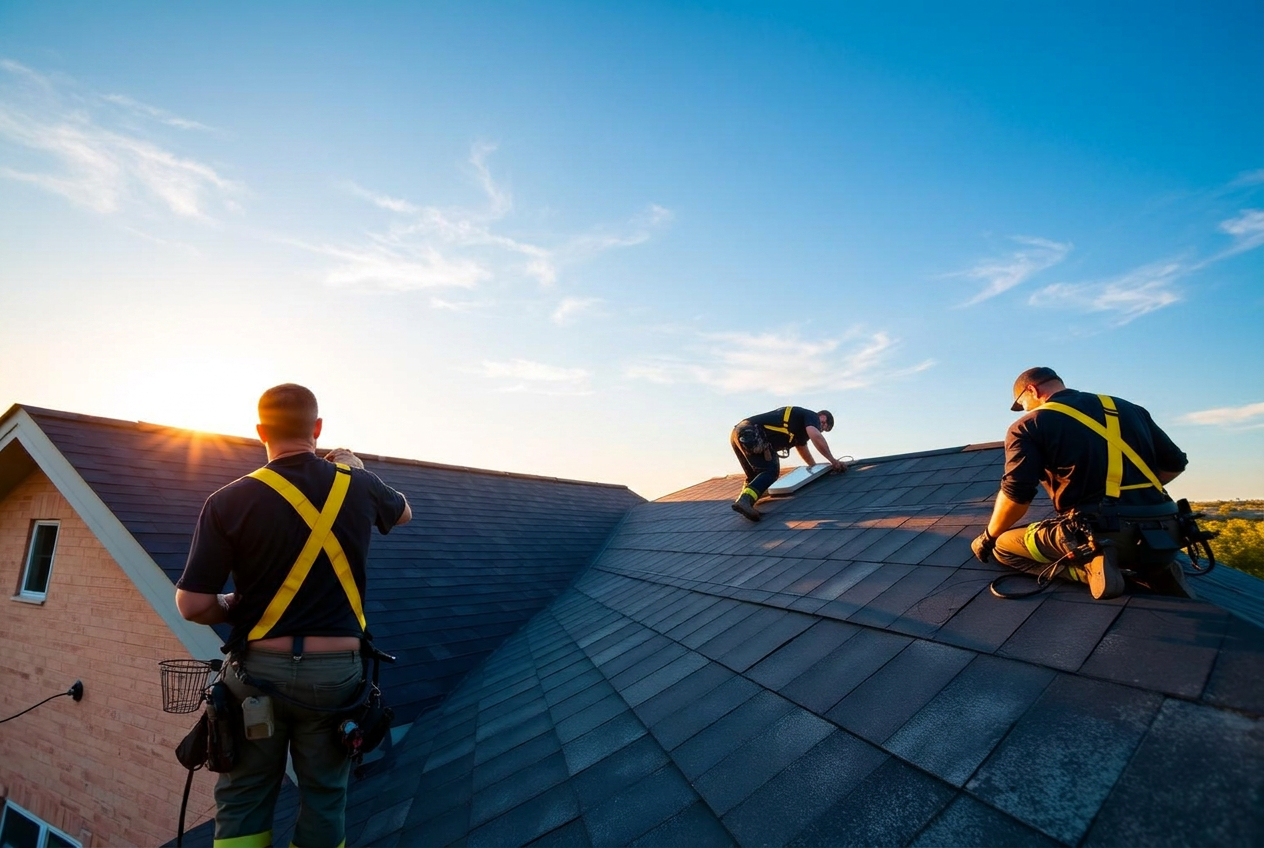 SG Construction crew installing shingles